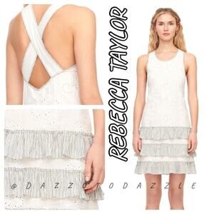 REBECCA TAYLOR Magic Garden Eyelet Tiered Linen Tank Dress | Medium 6‌‍‍‍‍‍‍‍‍‍‍